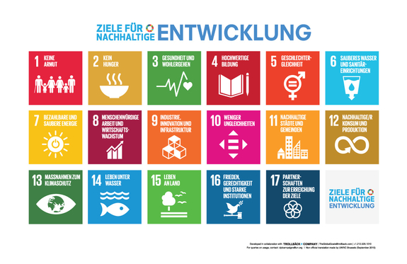 17 Ziele für nachhaltige Entwicklung Icons zu jedem Ziel